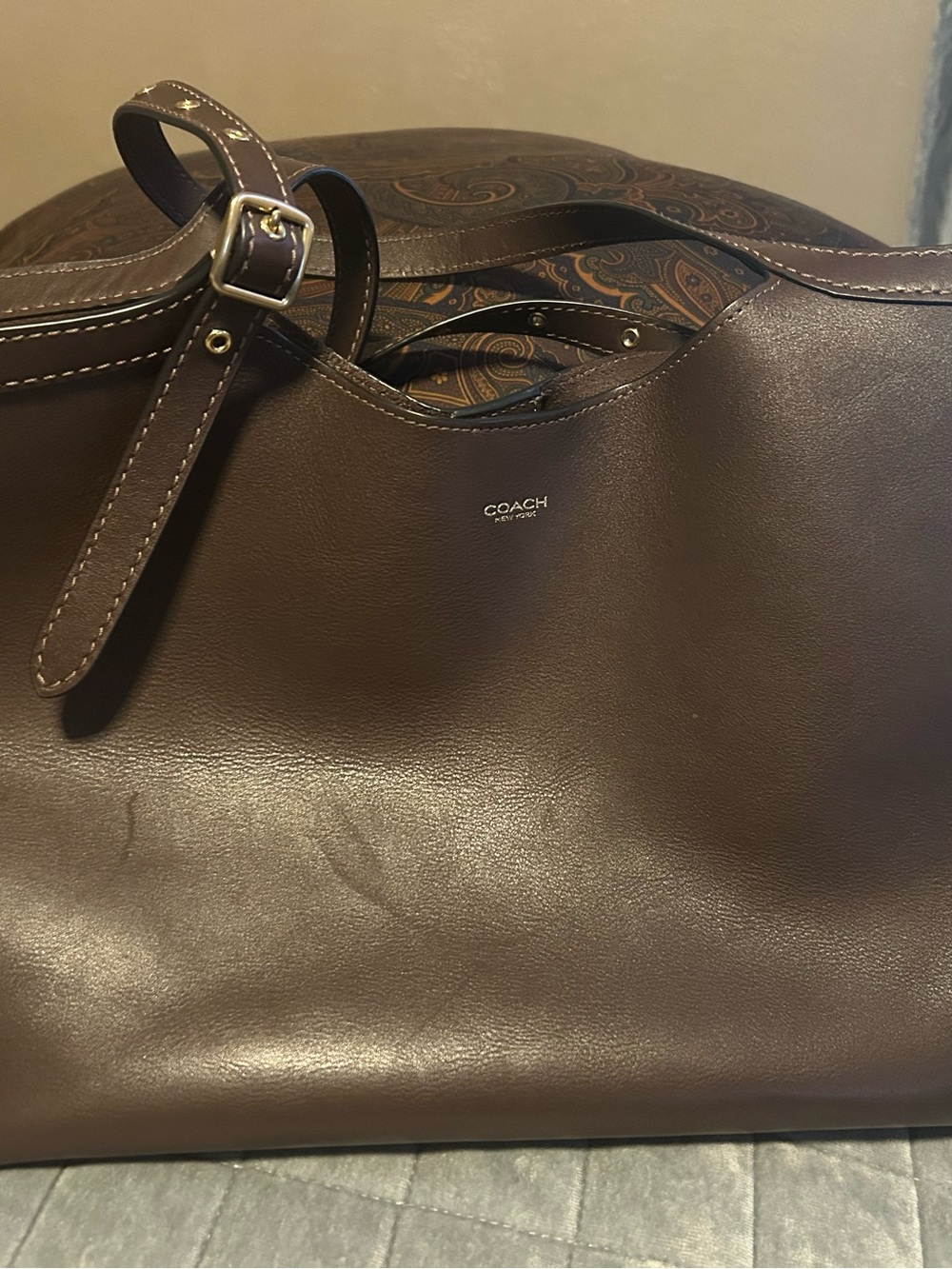 Coach Brown Leather Tote with Gold-Tone Accent - Picture 3 of 6